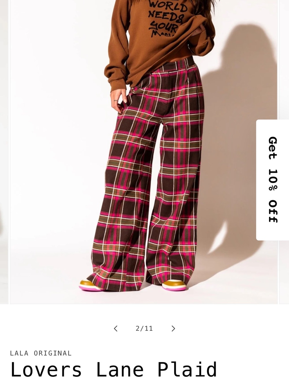 Dressed in LALA Brown and Pink Plaid Wide-Leg Pants - Picture 2 of 7
